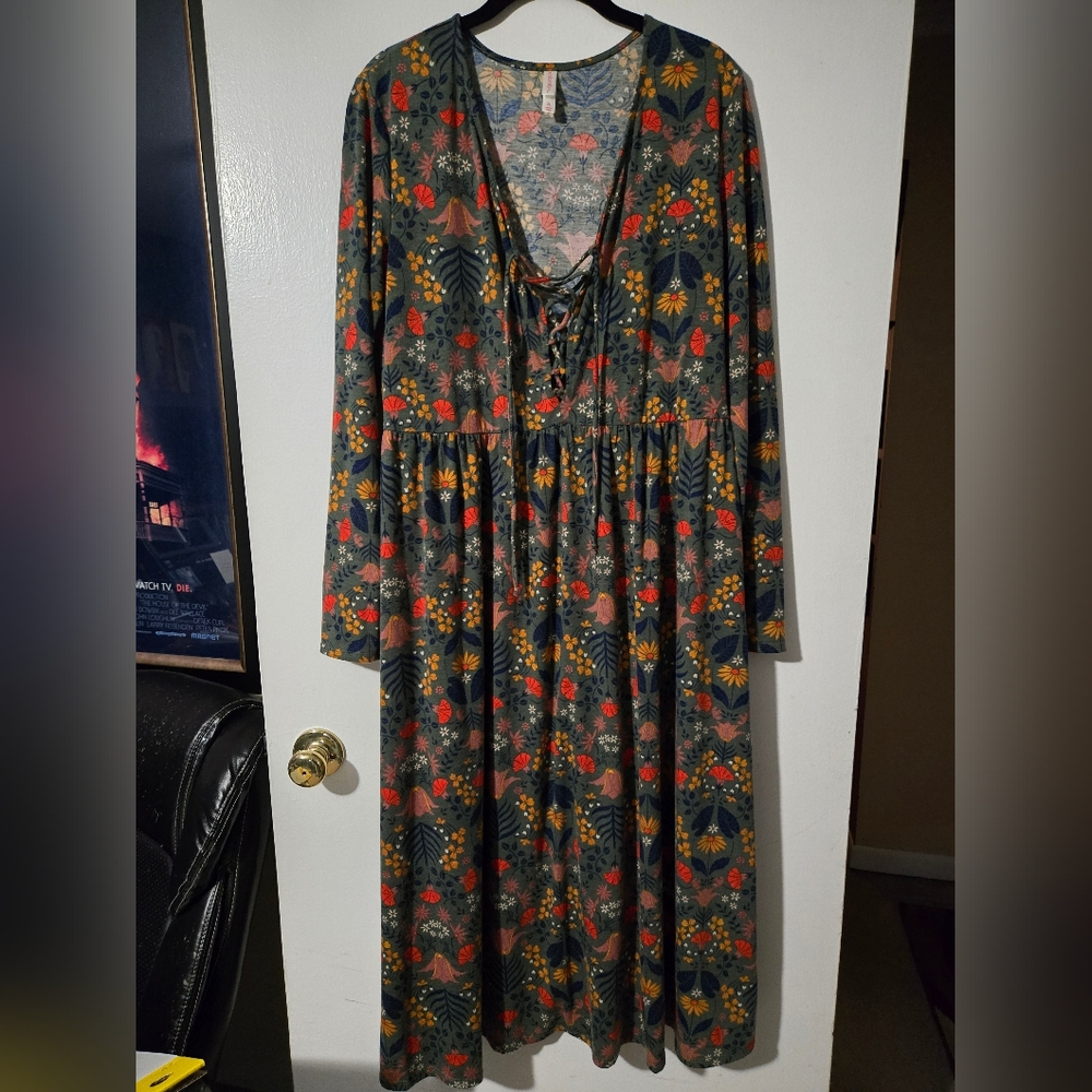 Xhilaration Lace-Up Fall Print Dress Vintage Target 70s
